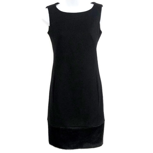 MaxMara Dresses & Skirts - MaxMara Black Wool Faux Fur Trim Sheath SZ 2